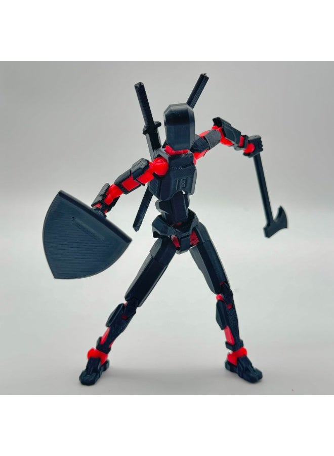 (Assembly Completed) 3D Printed Figure 5.54-inch Dummy13 with Weapon Expansion Set and Bracket, Full Body Mechanical Movable Toy, Desk Decoration. (Black) - Image 2